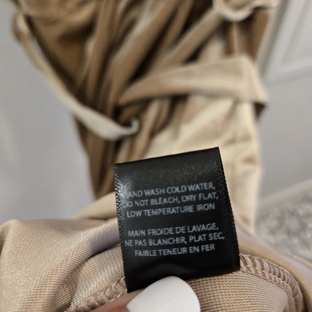 Elegant Tan Midi Wrap Dress - Picture 4 of 4